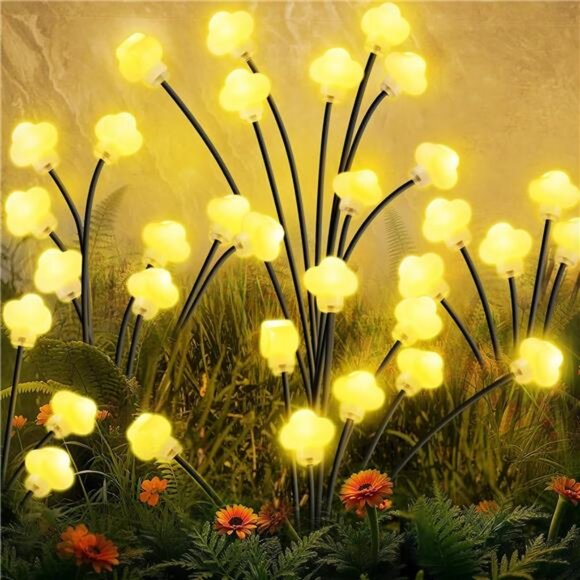 Solar Lights Outdoor 4 Pack 32 LED Solar Cloud Swaying Lights Garden Waterproof - Picture 1 of 7